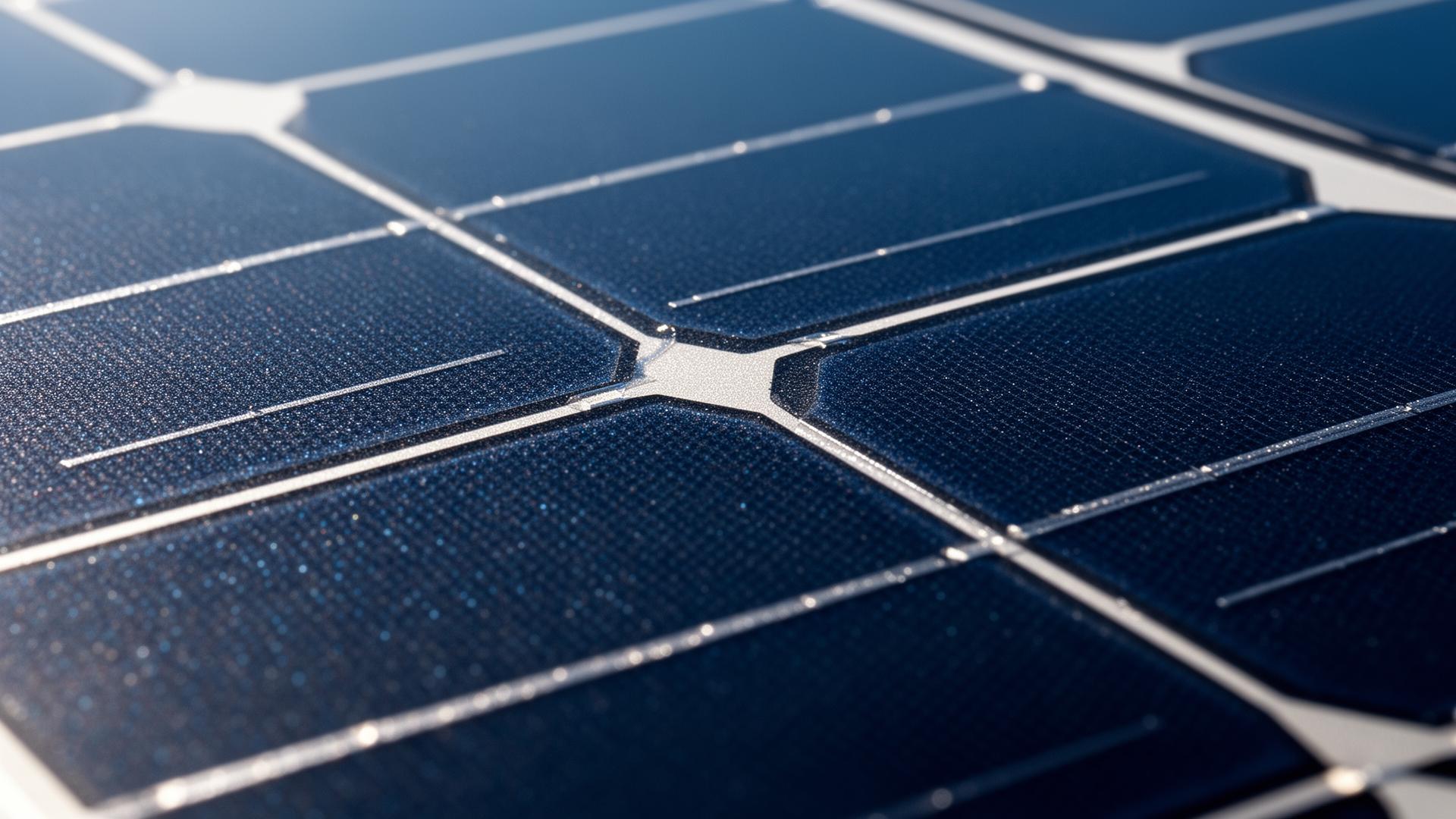 Macro view of a TOPCon bifacial solar cell surface